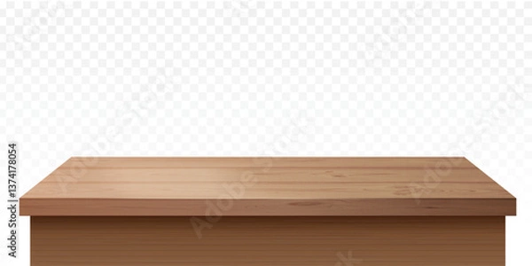 Obraz Realistic wooden table. Wood base surface, kitchen desk or office counter rustic tabletop natural board platform foreground brown flooring plank texture, exact vector illustration