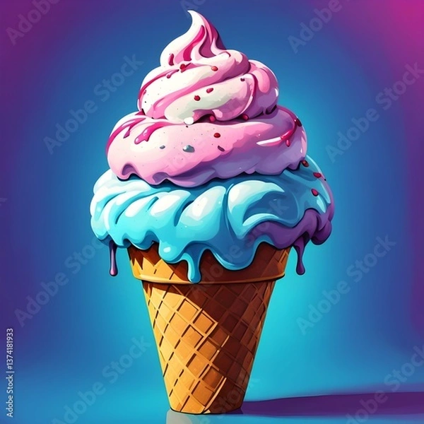 Fototapeta Digital matte painting with an ice cream cone in pop art style.