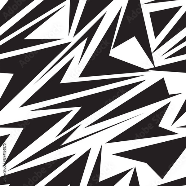 Fototapeta Abstract geometric seamless pattern in black and white shades with various pointed figures. Vector illustration for your designs