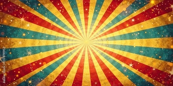 Fototapeta Vintage circus background with retro rays layout and sunbeam burst, perfect for party invitations, carnival tickets, fair posters, and Chapiteau circus designs,  cover,  Chapiteau