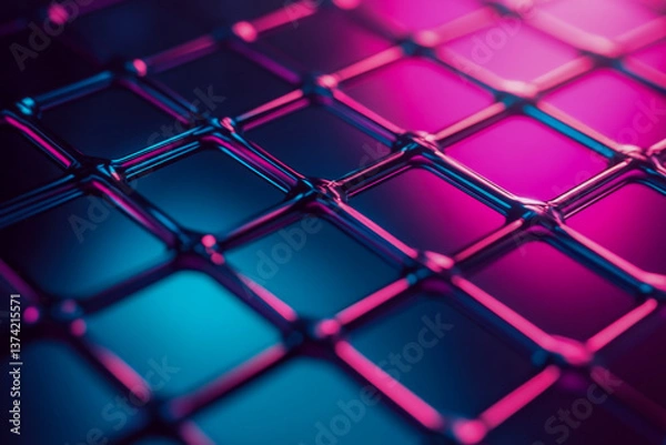 Fototapeta Futuristic Hexagonal Metallic Surface with Vibrant Reflections

