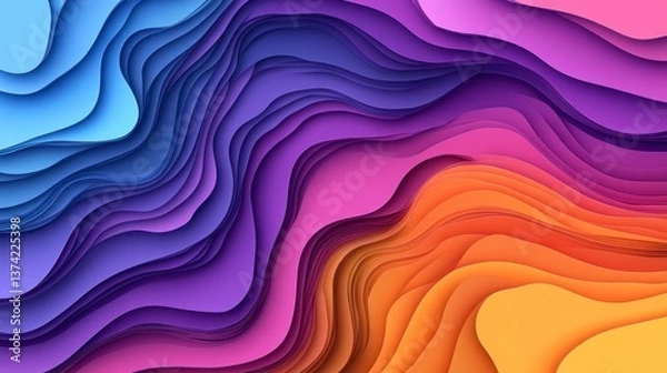 Fototapeta Abstract Background with Colorful Paper Cut Shapes in Gradient Shades of Blue Purple and Orange for Modern Decorative Artistic Design