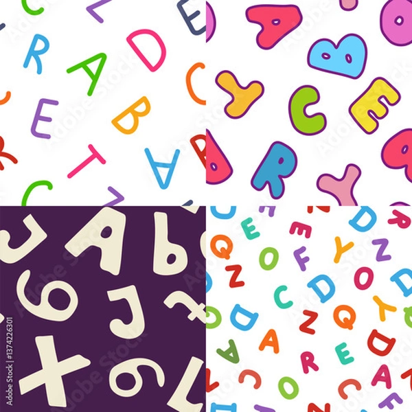 Obraz Alphabet vector cartoon seamless patterns set.