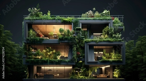 Fototapeta A photo of a double-story house with vertical garden.