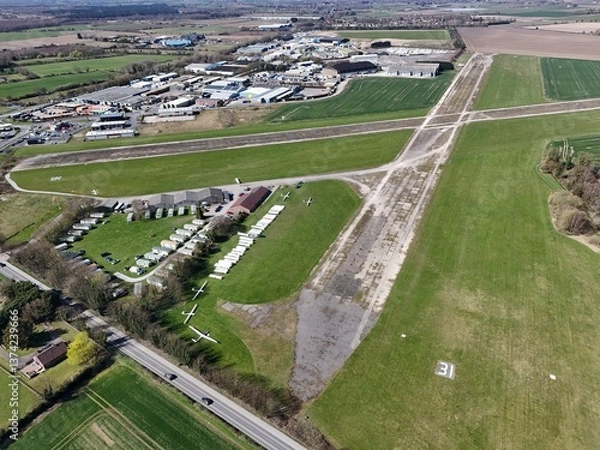 Obraz  aerial view of Former RAF Pocklington . WW2 bomber Airfield now Wolds Gliding Club Pocklington
