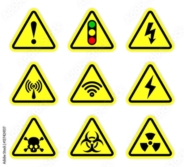 Fototapeta Vector warning, signal symbol and radiation sign set 