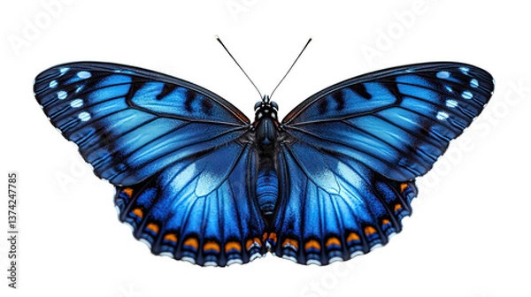 Fototapeta Azure Winged Beauty: A breathtaking butterfly with exquisitely patterned azure wings. A detailed view reveals the intricate designs and delicate symmetry of nature's artistry. 