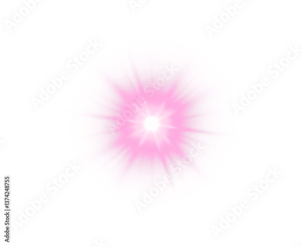Fototapeta Magical vector star overlay featuring radiant beams, soft glow, shimmering rays, png gentle flare effects. Ideal for bright summer themes, sunny weather visuals, star warm, vibrant compositions. 