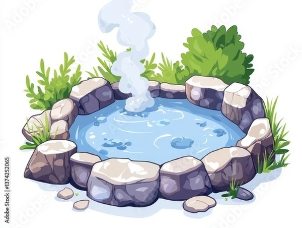 Fototapeta Relaxing hot spring retreat nature scene animated image peaceful environment serene viewpoint