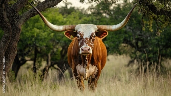 Obraz Longhorn steer close up. Generative AI