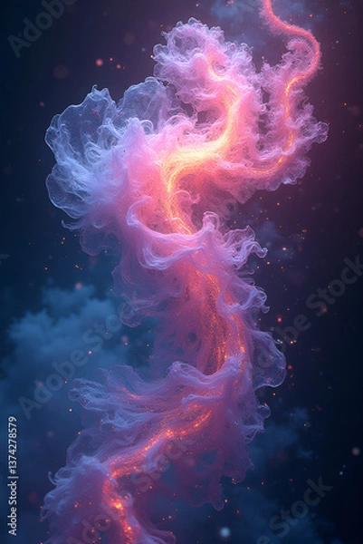 Obraz Vibrant ethereal being in orange, pink, and purplish-blue representing an abstract otherworldly scene