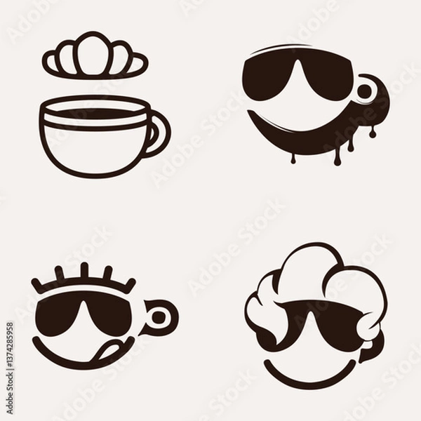 Fototapeta A set of vector stickers that convey the entire palette of coffee shades. Use them to create unique designs that will highlight your individuality. Each sticker is made in high quality.