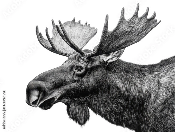 Fototapeta Isolated Black and White Portrait of a Moose Head