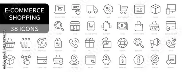 Fototapeta E-commerce simple line icons set. Online shopping editable stroke icons vector