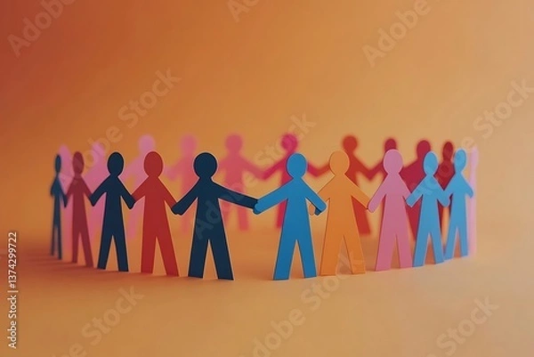 Fototapeta Colorful Paper People Holding Hands in a Circle6