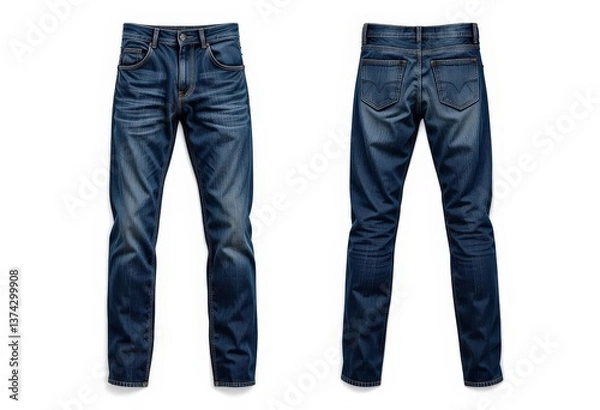 Fototapeta  Raw Denim Blue Jeans Isolated Unwashed and Untreated, Ideal for High End Fashion, Designer Apparel, and Customization Projects.