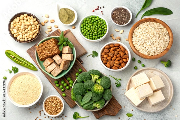 Obraz Variety of healthy vegan foods view from above