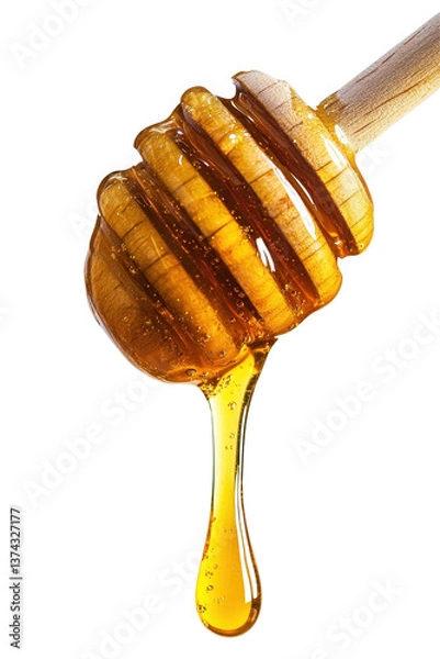 Fototapeta Isolated Honey Dipper with Dripping Honey Close Up