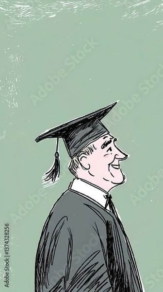 Fototapeta Older man graduates, joyful expression, ceremony background, education