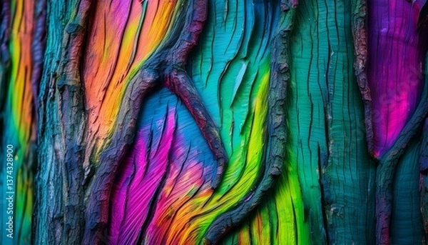 Obraz Neon Paint Drips on Textured Bark