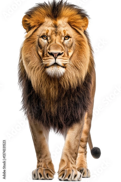Fototapeta Isolated Lion Walking Towards the Camera