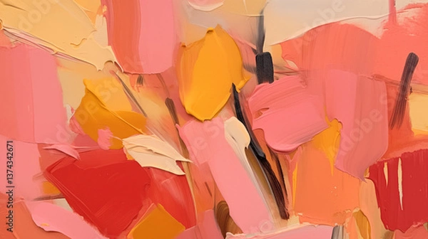 Fototapeta Vibrant summer landscape in minimalist art style with warm hues and soft textures