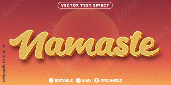 Fototapeta Golden Namaste text effect on red gradient background with editable vector typography design
