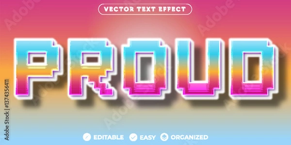Fototapeta Retro pixel-style Proud text effect with colorful gradient and 3D editable vector typography on pastel background
