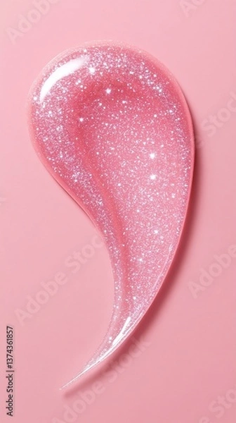Fototapeta Swatch of a shiny, pink gloss with a pearlescent shimmer on a pink background