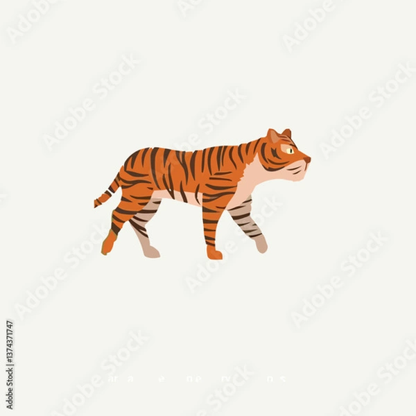 Fototapeta Adobe Illustrator Artwork Walking Tiger Illustration in Vibrant Orange and Black with a Light Background - A Bold Representation of Wildlife in Vector Art