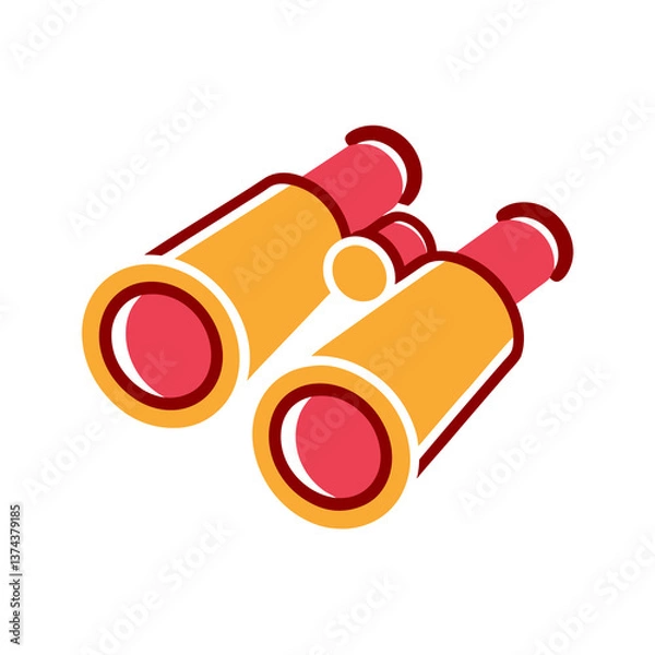 Fototapeta Binoculars in isometric flat style in red and yellow colors, AI Generation