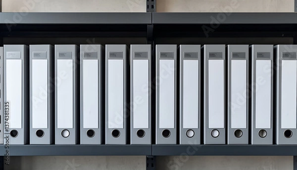 Obraz Grey File Folders Standing in a Row on Shelving Units