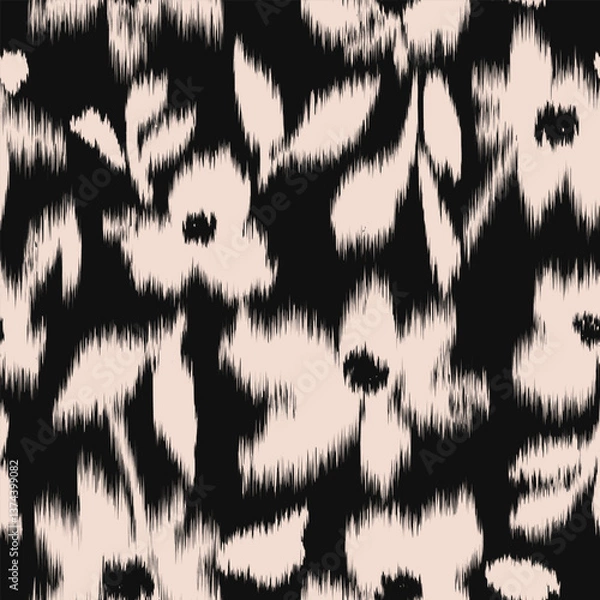 Obraz Abstract hand drawn flowers, seamless patterns embroidery ethnic style with floral for fabric, textiles, packaging, wallpaper, backgrounds. Modern print in black and white. Vector illustration.