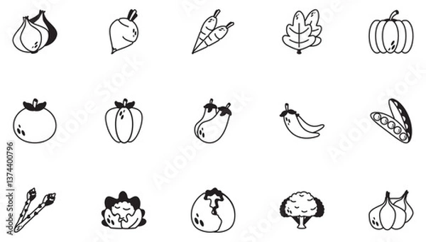 Fototapeta Set of vegetable vector icons on a white background