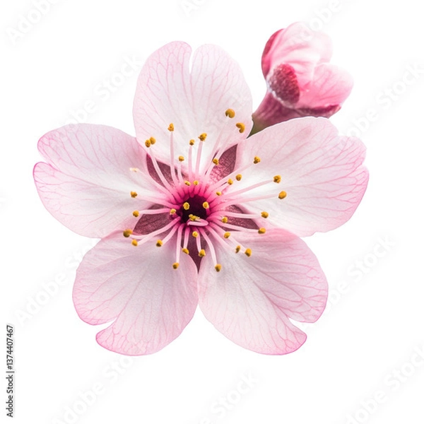 Fototapeta Bright pink cherry blossom flower isolated on transparent background
