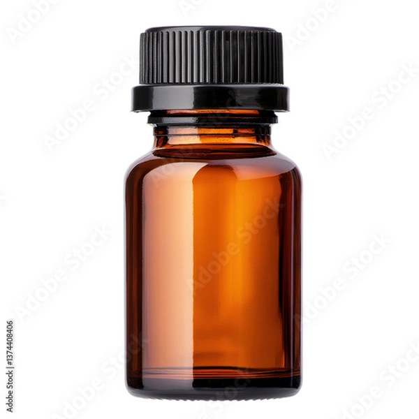 Obraz Brown glass bottle with a black lid containing liquid.