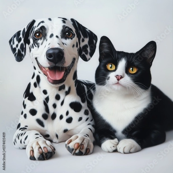 Obraz black and white cat and dog