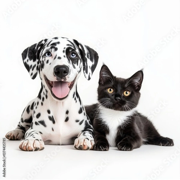 Obraz black and white cat and dog