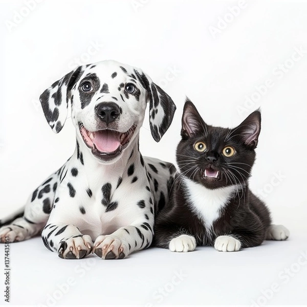 Obraz black and white cat and dog