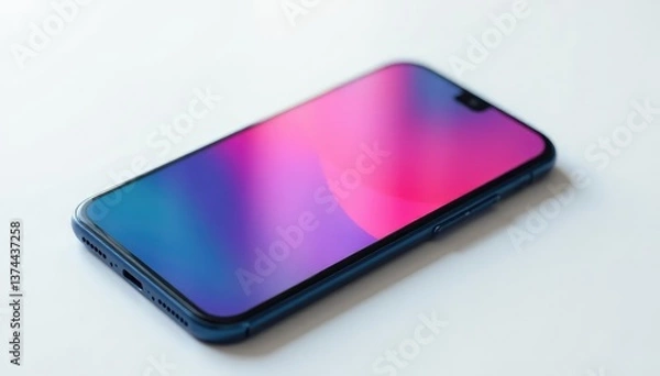 Fototapeta Close-up of smartphone on pure white backdrop, display, connection