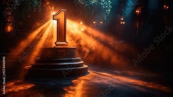 Obraz Number One Glowing Pedestal With Orange Stage Lighting