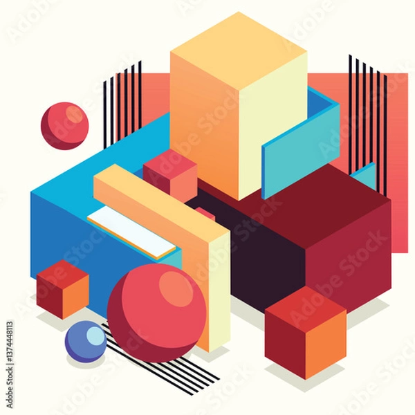 Fototapeta An abstract vector illustration that plays with color and shape to create a harmonious visual image. Ideal for art and music inspired designs, as well as unique backgrounds and illustrations.