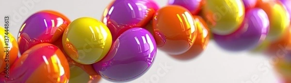 Fototapeta Colorful spheres swirl, abstract background, vibrant design, website banner