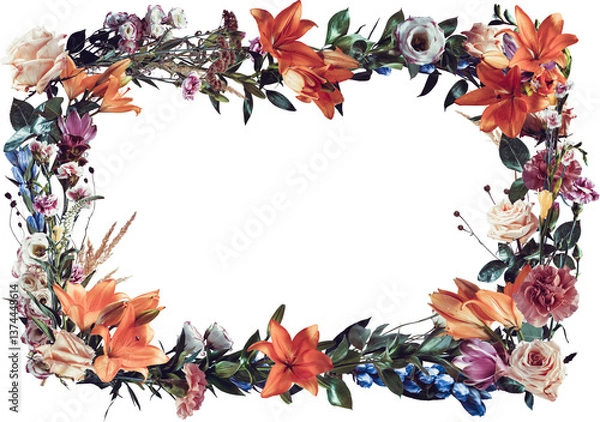 Obraz Vintage Floral Frame with Colorful Garden Flowers