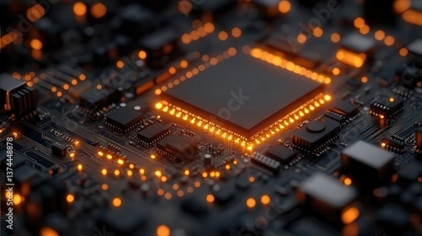 Obraz Glowing Computer Chip With Illuminated Circuit Connections