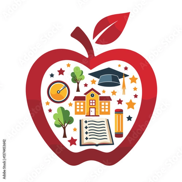 Obraz Educational Symbols Inside a Red Apple 