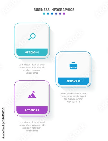 Obraz Vertical progress bar featuring 3 arrow-shaped elements, symbolizing the three stages of business strategy and progression. Clean timeline infographic design template. Vector for mobile presentation.