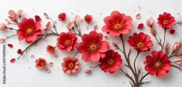 Fototapeta  Dynamic Papercraft Inspired Design with Bold Red Desert Flowers