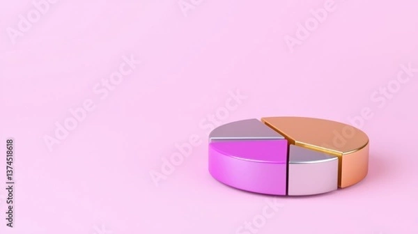 Fototapeta Colorful Pie Chart on Pink Background Representing Data Visualization