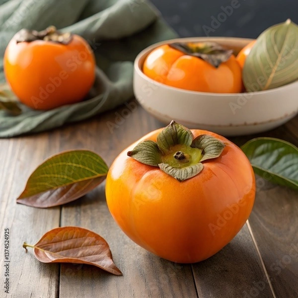 Obraz Ripe persimmons on a wooden table